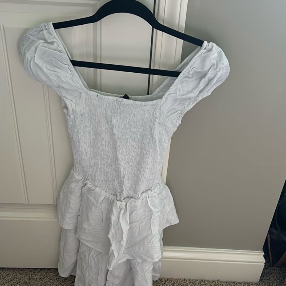 Divided White Ruffled Dress